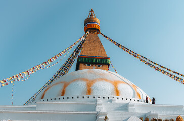 Famous ancient Boudhanath Stupa, also called Boudnath, or Boudha in Kathmandu, Nepal. It is one of...