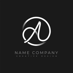 A Letter. Calligraphy minimal monogram. Template design logo. Hand drawn is an cursive initial letter A combined with a round frame. Emblem vector
