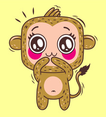 Wonderful little monkey with rosy cheeks and cute big eyes, vector illustration
