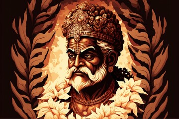 mahabali or maveli, Kerala old king. he is coming for every year. happy onam celebration. vector illustration design. Generative Ai.