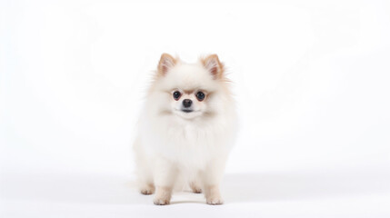 Fototapeta na wymiar animal on the white Background dog Pomeranian miniature spitz generative ai