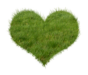 Ein Herz aus Rasen oder Gras, isoliert, weißer Hintergrund, Wiese in Herzform
