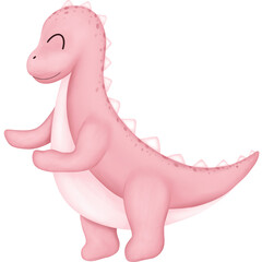 and drawn baby pink dinosaur clipart. Watercolor animal illustration isolated on transparent background. Birthday party,baby shower,nursery decoration.