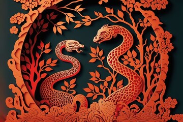 Obraz premium paper cut style, Chinese New Year, stock illustration Chinese New Year, Chinese Culture, Backgrounds. Generative Ai.