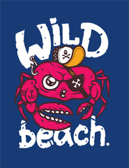 Angry crab in a cap and with a tattoo, the inscription 