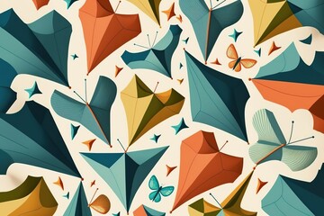 Seamless pattern with different kites. Vector illustration. Generative Ai.