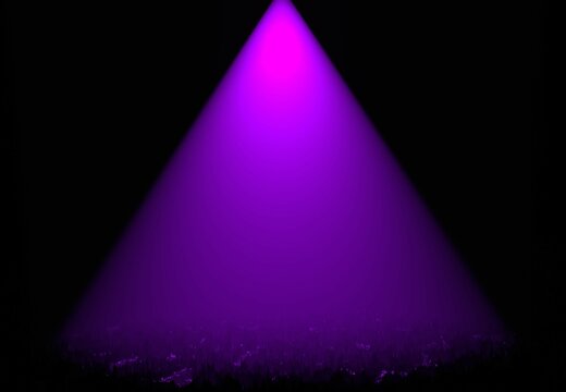 Purple cone of light illuminates abstract forest background. Dark magic beauty with 3d render futuristic grove banner backlit and mysterious atmosphere