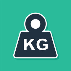 Blue Weight icon isolated on green background. Kilogram weight block for weight lifting and scale. Mass symbol. Vector - obrazy, fototapety, plakaty