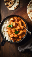 A Bowl with Chicken Tikka Masala and Rice