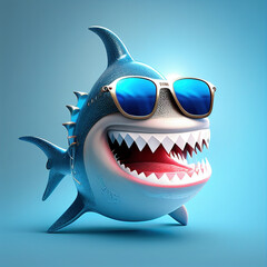 funny smiling shark wearing sunglasses 3d created with generative KI technology