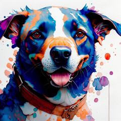 watercolor art, portrait of a dog