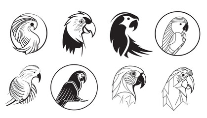 Parrot set logo hand drawn sketch illustration © BigJoy