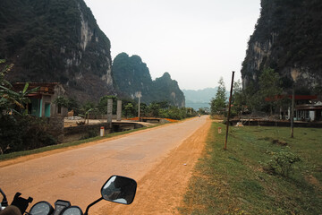 Pov shot of the mountain road in Hagiang Vietnam during a motorbike road trip