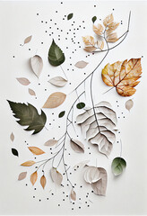 Herbal minimalist gold leaves on white background in minimalist vector style illustration made with generative AI