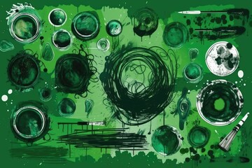 vibrant green abstract painting filled with various circles of different sizes. Generative AI