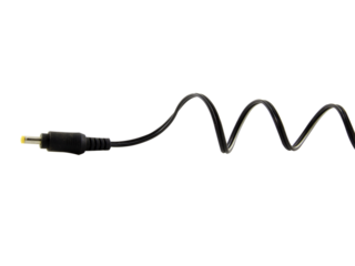 black wire cable of usb and adapter isolated on white background.Electronic Connector.Selection focus.