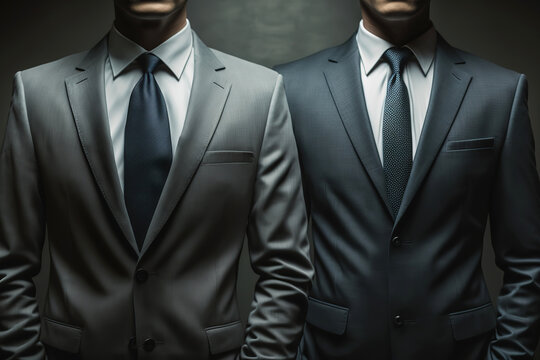 2 of businessmen are wearing formal business suit uniform are standing together, Business working person portrait concept.  Generative Ai image.
