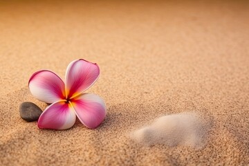 Fototapeta na wymiar frangipani flowers on the sand with generative ai