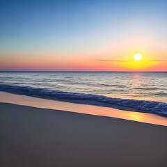 Fototapeta na wymiar sunset at the beach - Beach landscape - Calm beach background for design - Sunset landscape for design - Generative AI