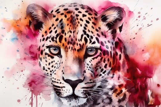 leopards face in watercolor. Generative AI