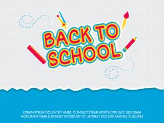 Back to School handwritten typography with doodle drawing on white and blue background. Vector Illustration.