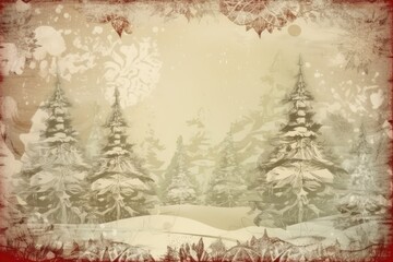 Obraz premium rustic Christmas card featuring snowy trees. Generative AI