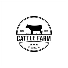 Vector vintage cattle animal farm logo design concept illustration idea