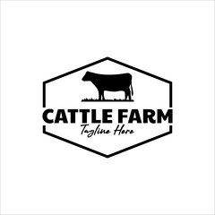 Vector vintage cattle animal farm logo design concept illustration idea