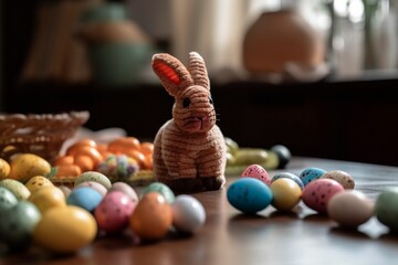 Easter holiday bunny and eggs. Generative AI.