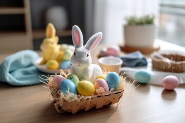 Easter holiday bunny and eggs. Generative AI.