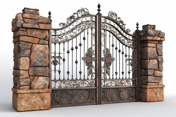 medieval-style stone and iron gate adorned with a cross. Generative AI