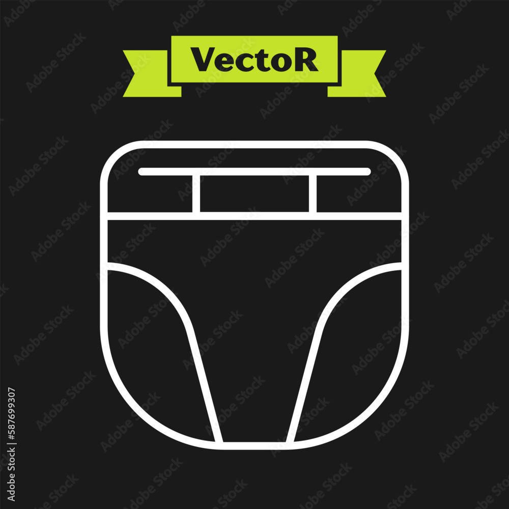 Wall mural white line diaper for dog icon isolated on black background. pet hygiene accessory. vector