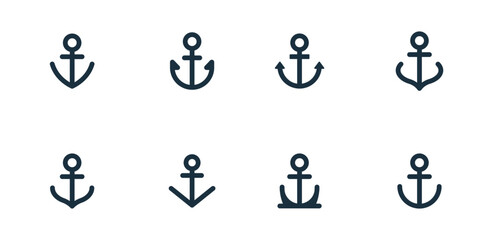 Set of anchor icons on white background