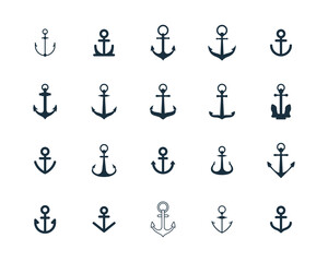 20 Anchor icons isolated icons set on white background
