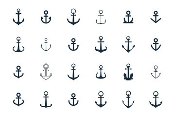 24 Anchor icons isolated icons set on white background