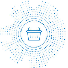 Blue line Bicycle basket icon isolated on white background. Abstract circle random dots. Vector