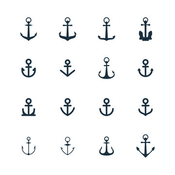 16 Anchor isolated icons set on white background