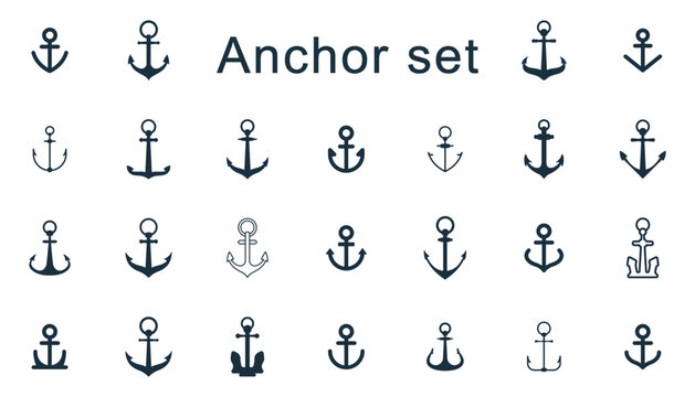 25 Anchor icons isolated icons set on white background