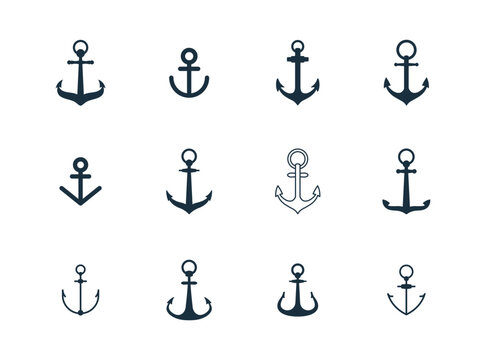 Anchor isolated icons set on white background