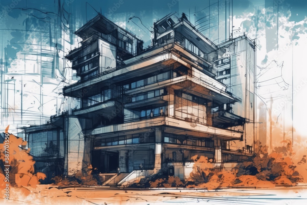 Wall mural modern skyscraper with numerous windows. generative ai