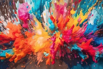 colorful abstract painting with splatters and drips. Generative AI