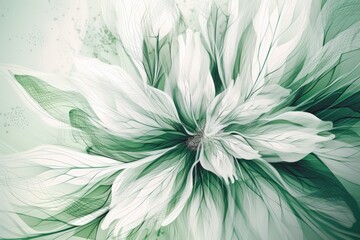blooming white flower with green leaves. Generative AI