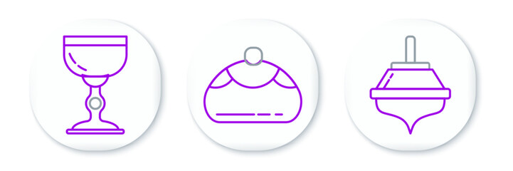 Set line Hanukkah dreidel, Jewish goblet and sweet bakery icon. Vector