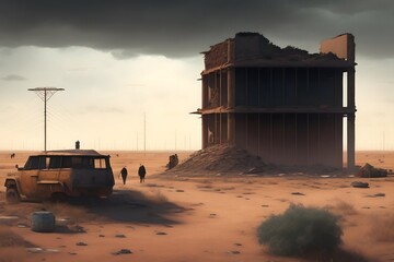 Obraz premium Graphic representation of The Grim Reality of Post-Apocalypse. Generative AI. 