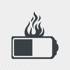Fire battery icon design isolated on transparent background. Vector