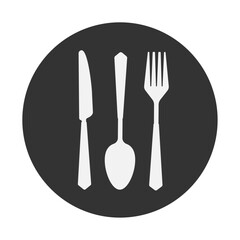 Set of fork and knife on a plate. Cutlery fork spoon and plate. vector sketch isolated	
