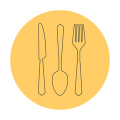 Set of fork and knife on a plate. Cutlery fork spoon and plate. vector sketch isolated	
