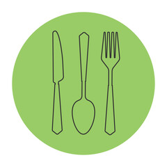 Set of fork and knife on a plate. Cutlery fork spoon and plate. vector sketch isolated	
