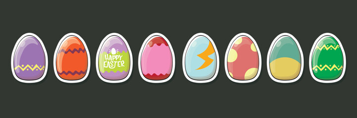 Set of color hand drawn Easter eggs with different texture isolated on grey background. Spring holiday. Vector Illustration. Happy easter eggs horizontal banner