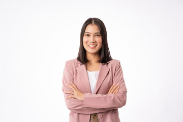 Confident Young business woman Smiling and standing crossed arm isolated on background